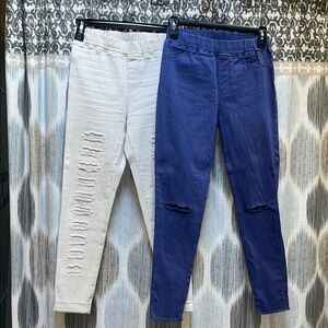 Umgee Blue and Cream Distressed Jeggings